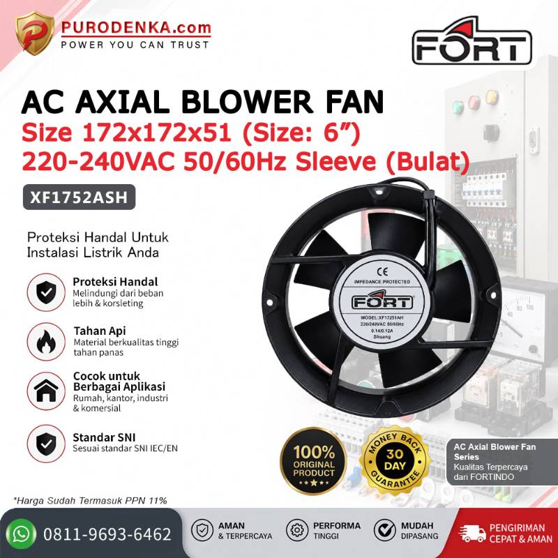 FORT AC-Axial Blower Fan 172x172x51 6" 220-240VAC 50/60Hz (Bulat) Model Sleeve XF1752ASH