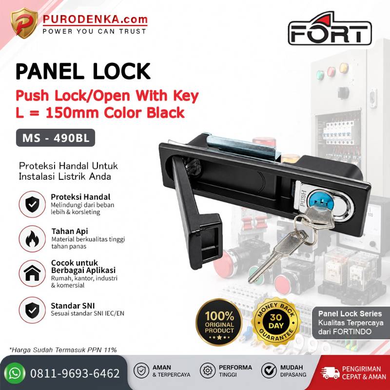 FORT Push Lock/Open with Key L = 150 mm Black MS-490BL