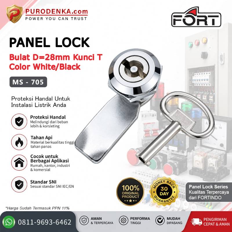 FORT Panel Lock Bulat D = 28 mm Kunci T White/Black MS-705