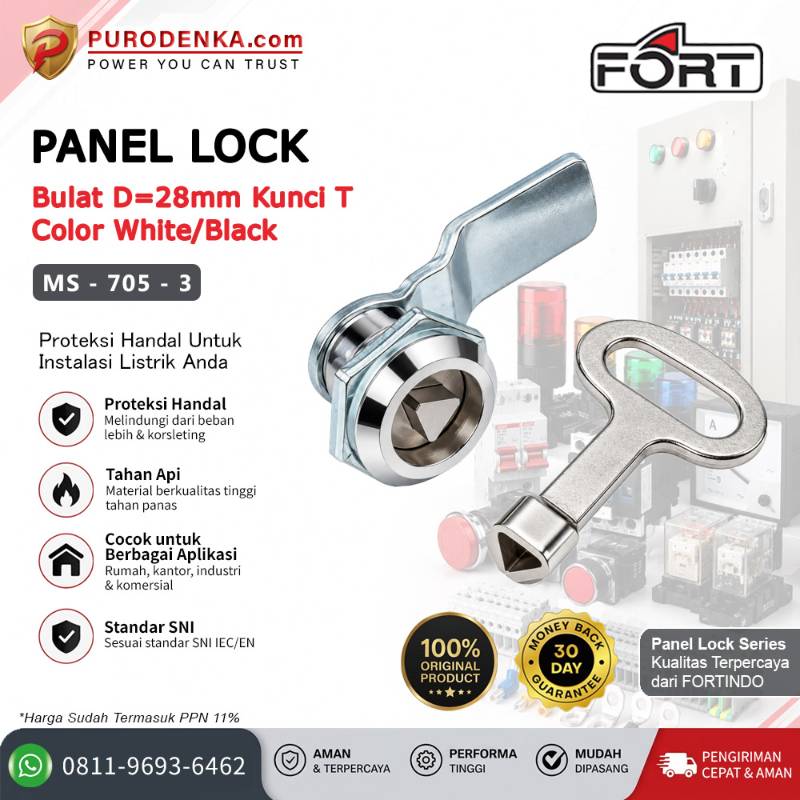 FORT Panel Lock Bulat D = 28 mm Kunci T White/Black MS-705-3