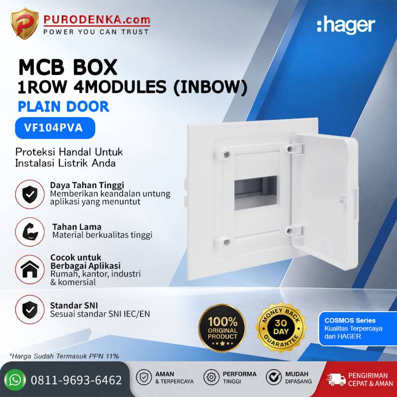 HAGER MCB Box Cosmos Series 1 Row 4 Modules (Inbow) Plain Door VF104PVA