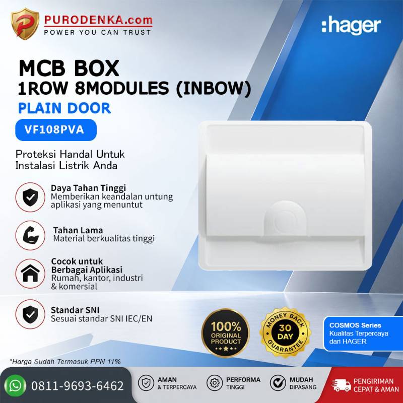 HAGER MCB Box Cosmos Series 1 Row 8 Modules (Inbow) Plain Door VF108PVA
