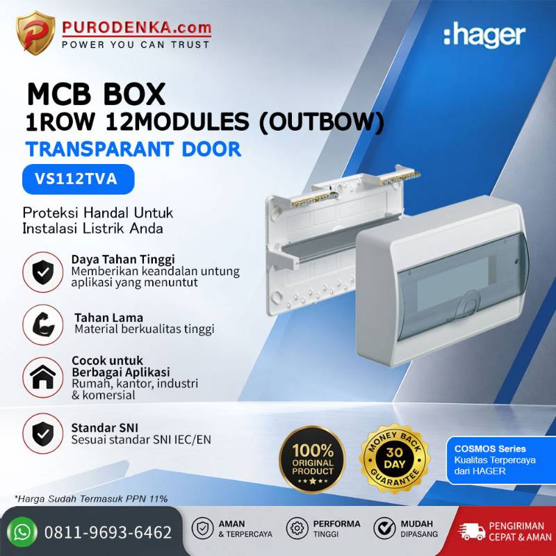 HAGER MCB Box Icos Series 1 Row 12 Modules (Inbow) Transparant Door VS112TVA