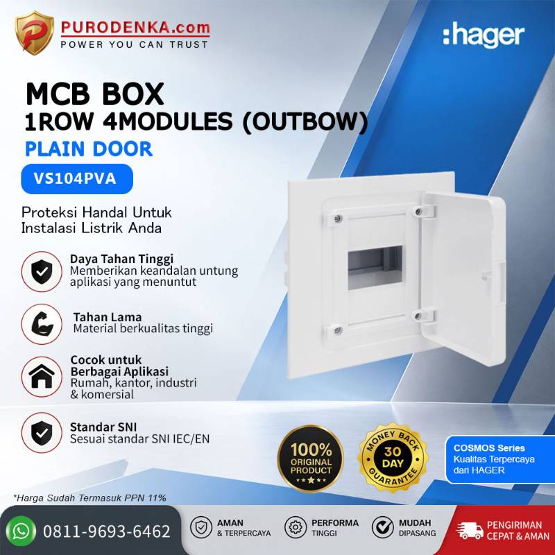 HAGER MCB Box Icos Series 1 Row 4 Modules (Inbow) Plain Door VS104PVA