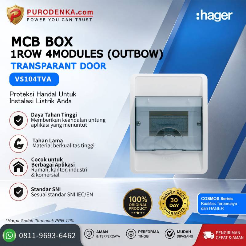 HAGER MCB Box Icos Series 1 Row 4 Modules (Inbow) Transparant Door VS104TVA