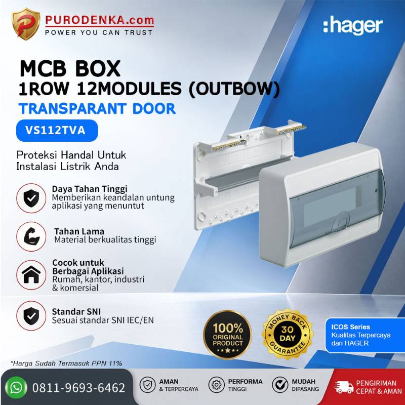 HAGER MCB Box Icos Series 1 Row 12 Modules (Outbow) Transparant Door VS112TVA