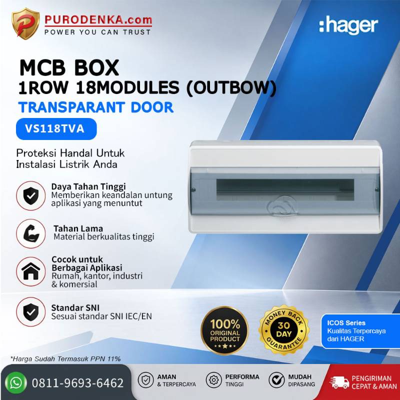 HAGER MCB Box Icos Series 1 Row 18 Modules (Outbow) Transparant Door VS118TVA