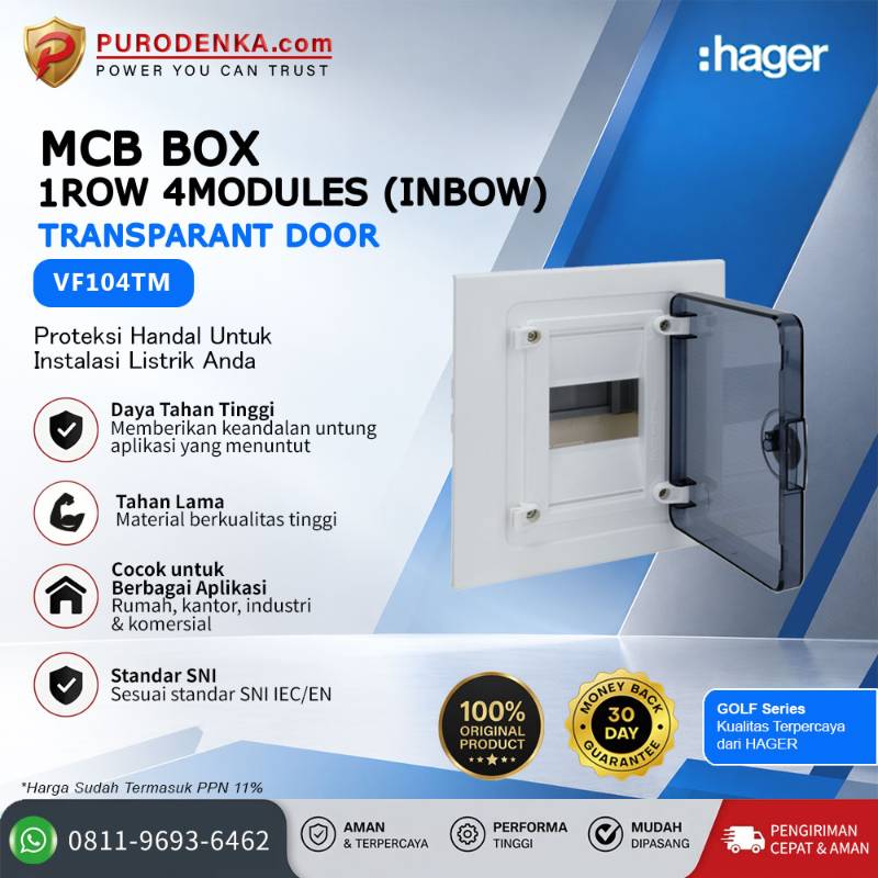 HAGER MCB Box Golf Series 1 Row 4 Modules (Inbow) Transparant Door VF104TM