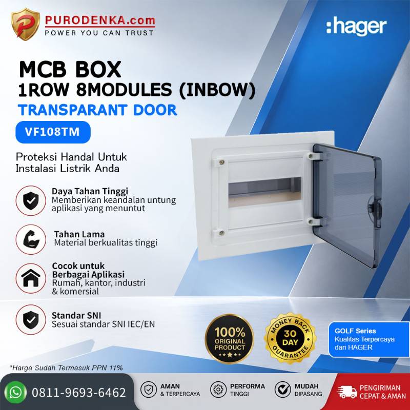 HAGER MCB Box Golf Series 1 Row 8 Modules (Inbow) Transparant Door VF108TM