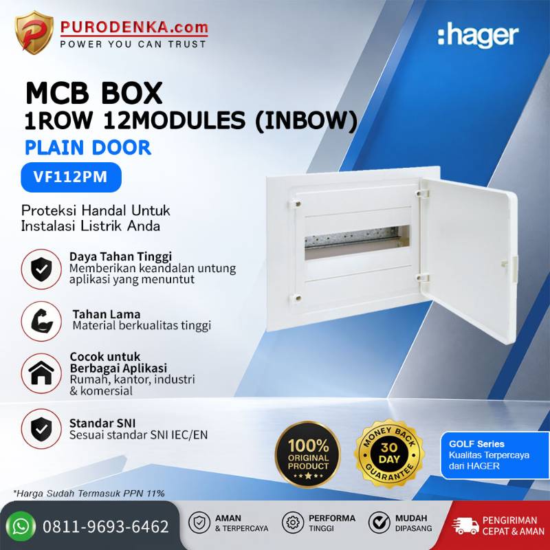 HAGER MCB Box Golf Series 1 Row 12 Modules (Inbow) Plain Door VF112PM