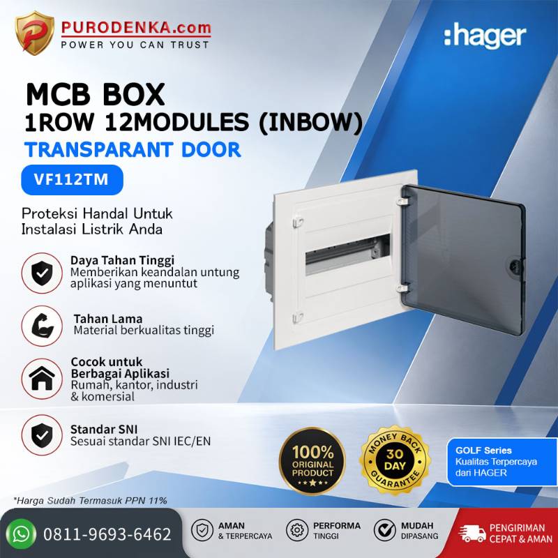 HAGER MCB Box Golf Series 1 Row 12 Modules (Inbow) Transparant Door VF112TM