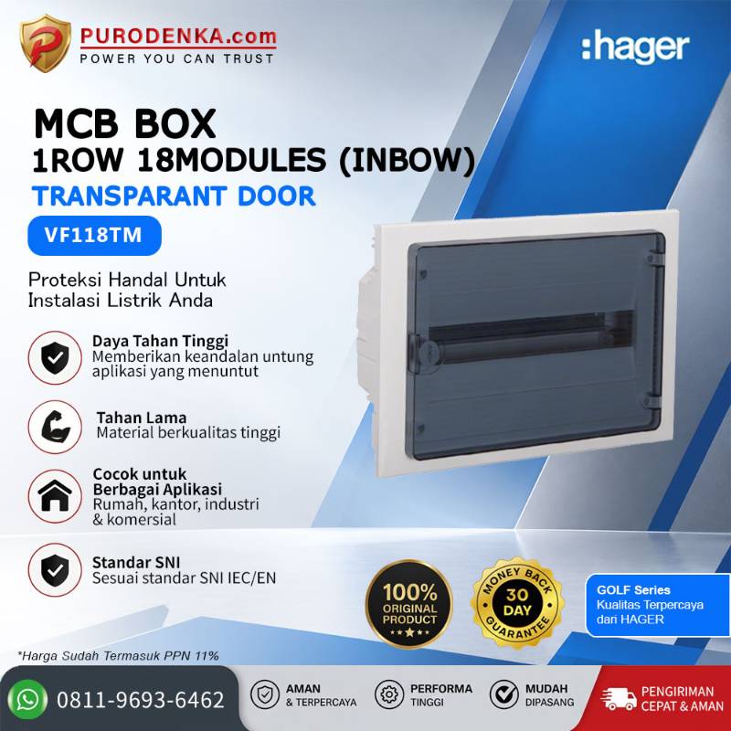 HAGER MCB Box Golf Series 1 Row 18 Modules (Inbow) Transparant Door VF118TM