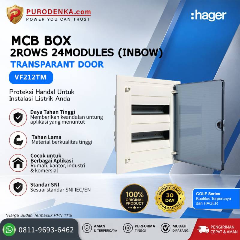 HAGER MCB Box Golf Series 2 Rows 24 Modules (Inbow) Transparant Door VF212TM