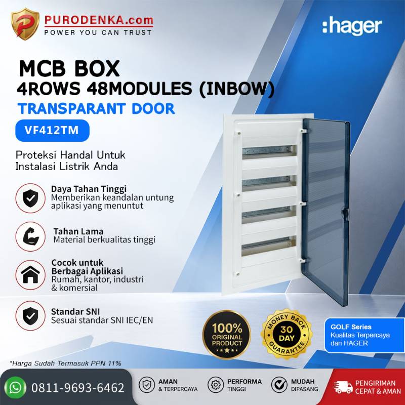 HAGER MCB Box Golf Series 4 Rows 48 Modules (Inbow) Transparant Door VF412TM