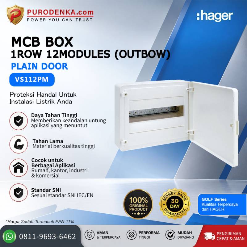 HAGER MCB Box Golf VS Series 1 Row 12 Modules (Outbow) Plain Door VS112PM