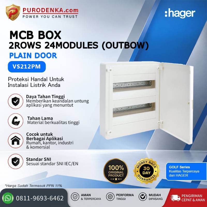 HAGER MCB Box Golf VS Series 2 Rows 24 Modules (Outbow) Plain Door VS212PM