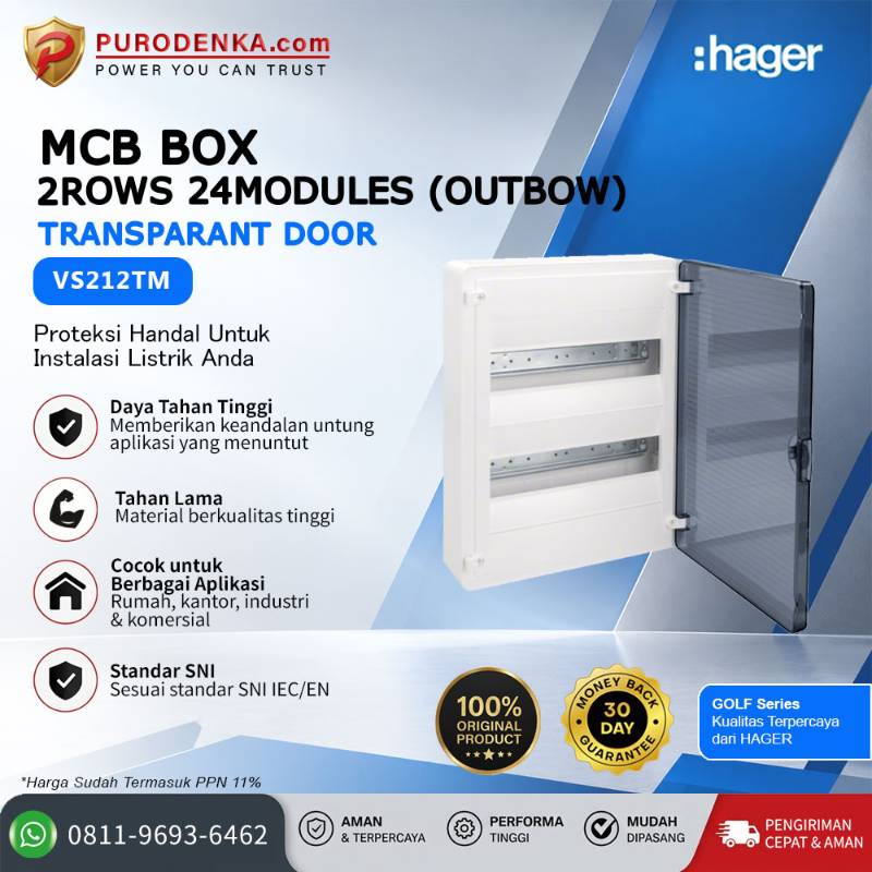 HAGER MCB Box Golf VS Series 2 Rows 24 Modules (Outbow) Transparant Door VS212TM