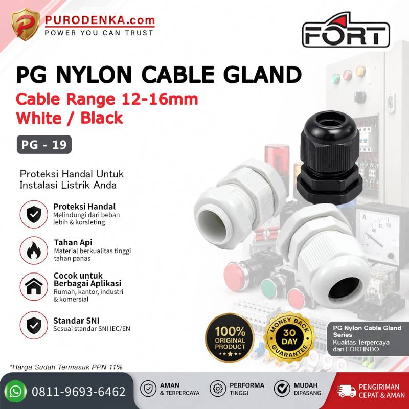 FORT PG Nylon Cable Gland Hitam 12-16 mm PG-19