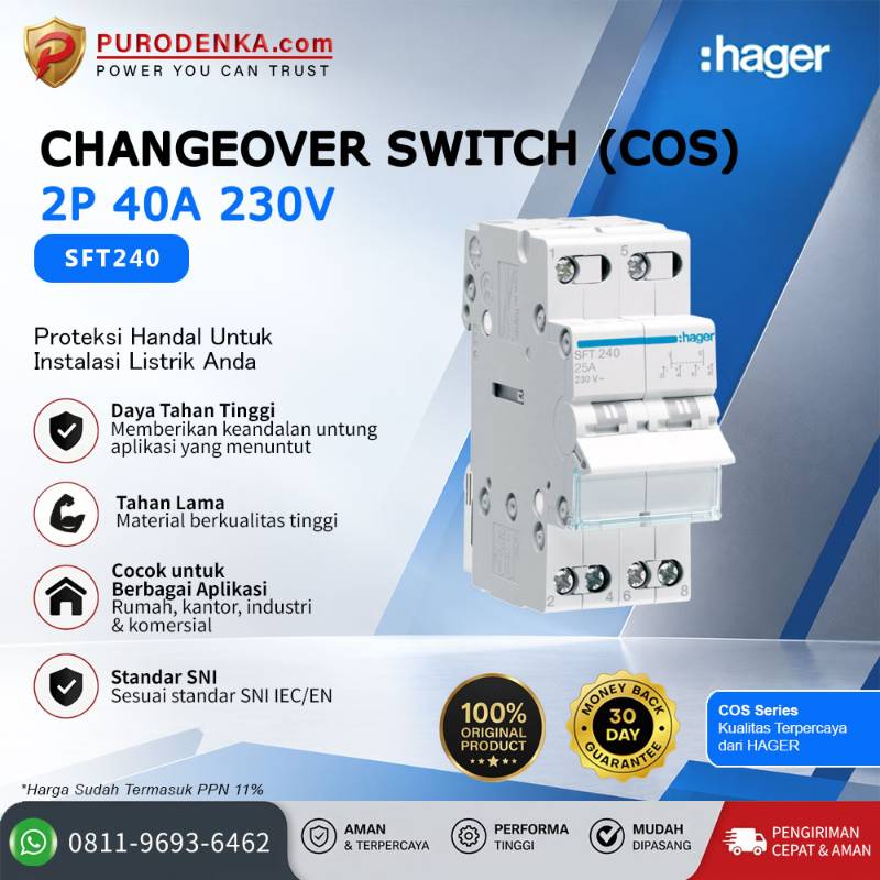HAGER Changeover Switch (COS) 2P 40A 230V SFT240