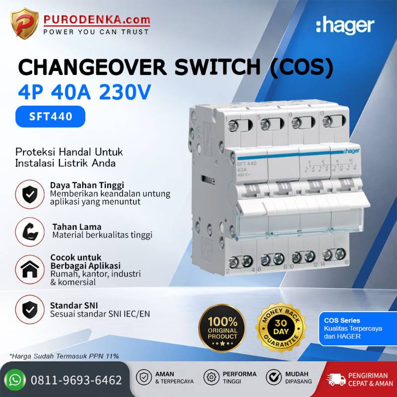 HAGER Changeover Switch (COS) 4P 40A 230V SFT440