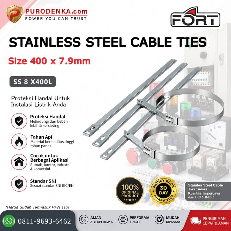 FORT Stainless Steel Cable Ties 400x7.9 mm SS 8x400L