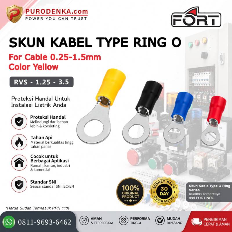 FORT Skun Type Ring O Insulated 0.25-1.5 mm Kuning RVS-1.25-3.5