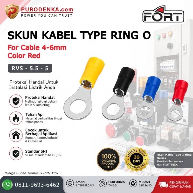 FORT Skun Type Ring O Insulated 4-6 mm Merah RVS-5.5-5