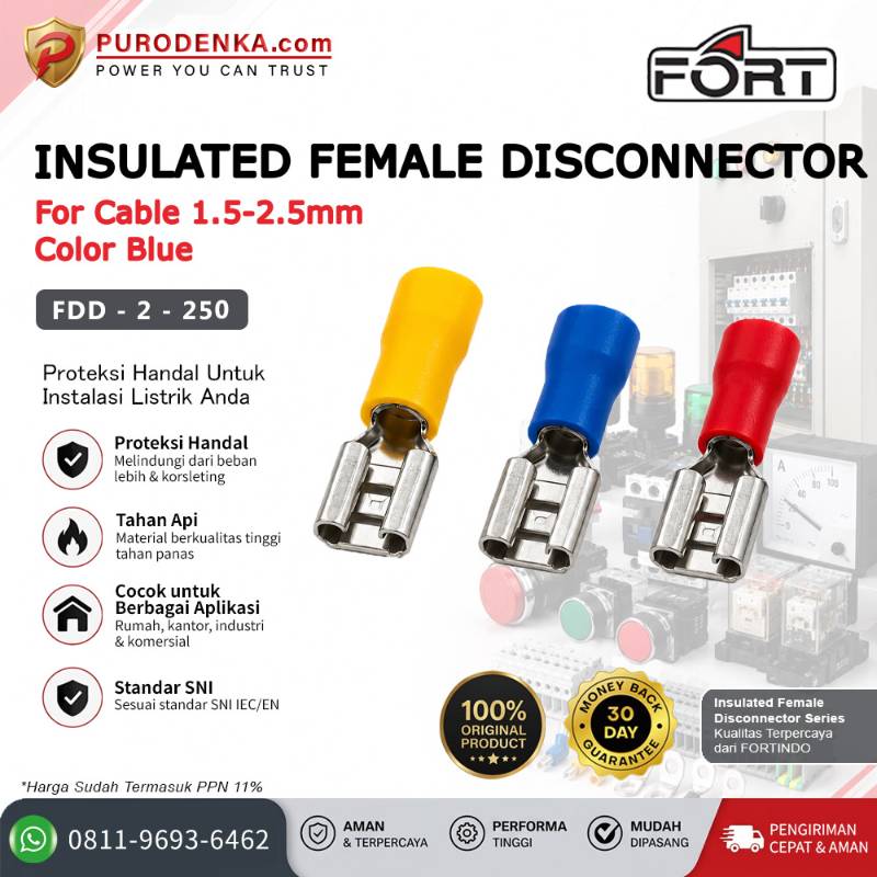 FORT Skun Kabel Insulated Female Disconnector 1.5-2.5 mm Biru FDD-2-250