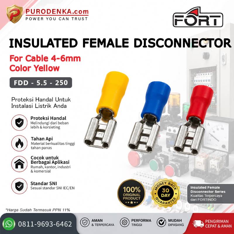 FORT Skun Kabel Insulated Female Disconnector 4-6 mm Kuning FDD-5.5-250