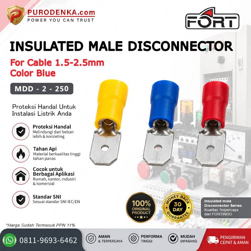 FORT Skun Kabel Insulated Male Disconnector 1.5-2.5 mm Biru MDD-2-250