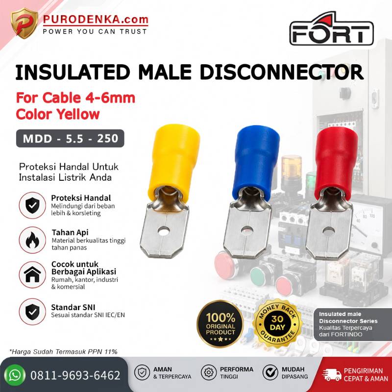 FORT Skun Kabel Insulated Male Disconnector 4-6 mm Kuning MDD-5.5-250