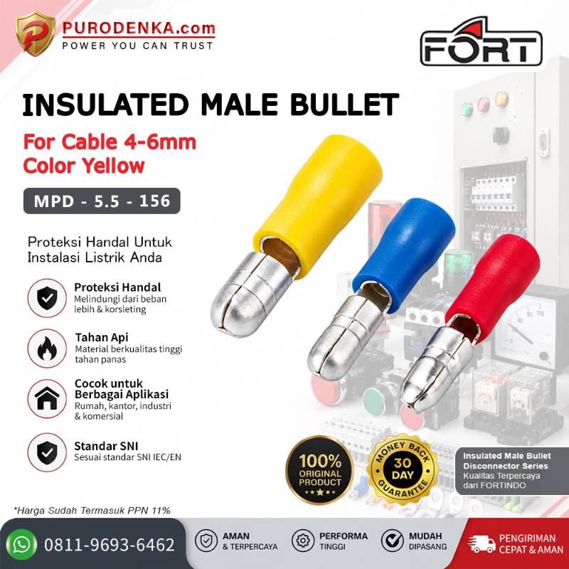 FORT Skun Kabel Insulated Male Bullet Disconnector 4-6 mm Kuning MPD-5.5-156