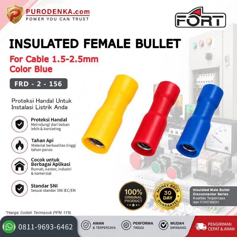 FORT Skun Kabel Insulated Female Bullet Disconnector 1.5-2.5 mm Biru FRD-2-156