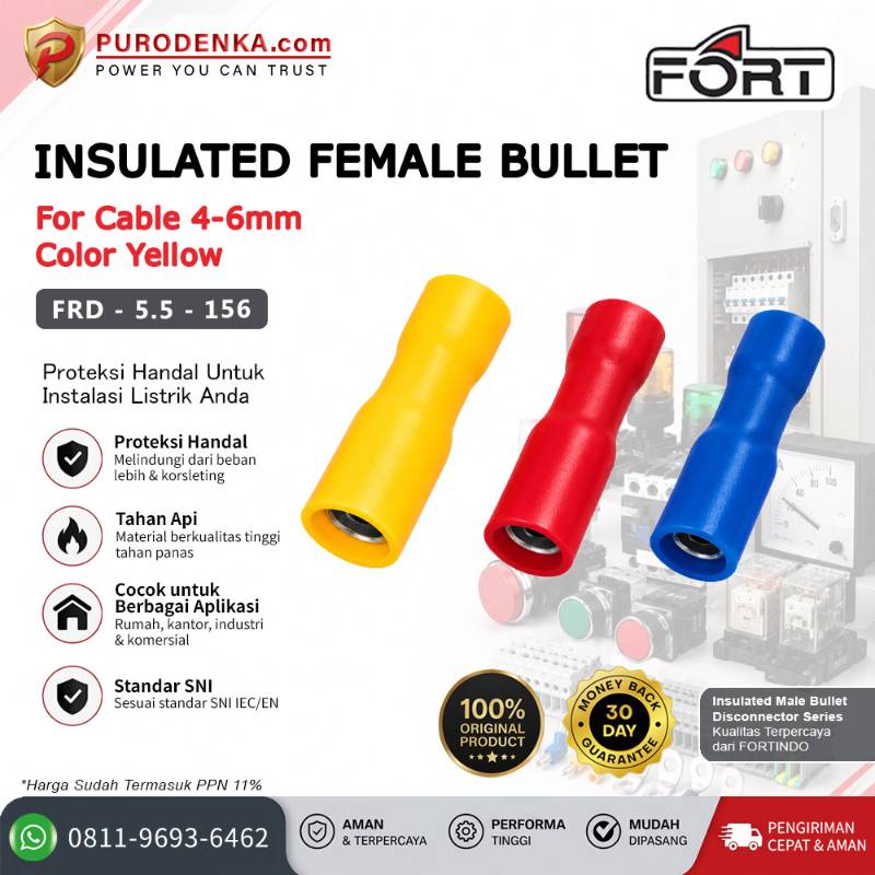 FORT Skun Kabel Insulated Female Bullet Disconnector 4-6 mm Kuning FRD-5.5-156