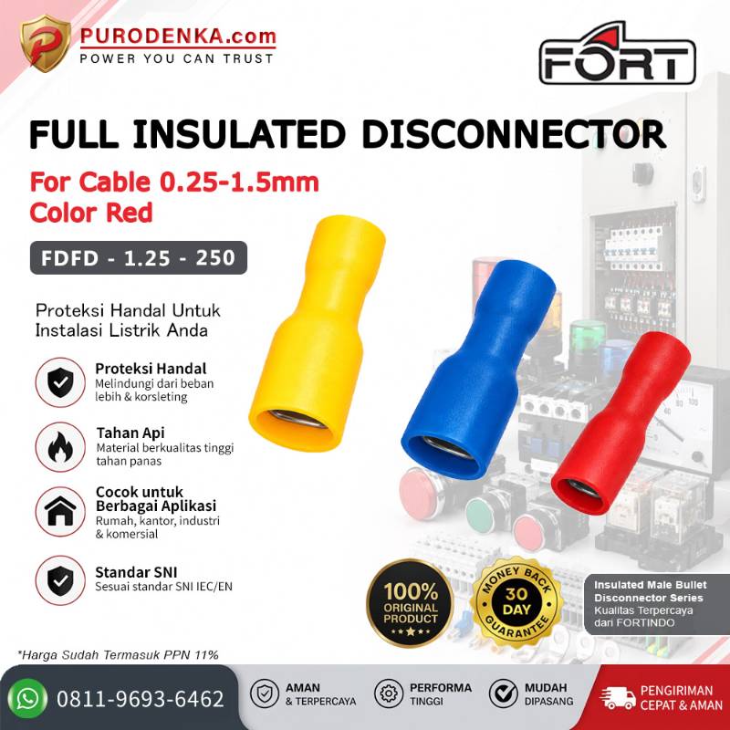 FORT Skun Kabel Full Insulated Disconnector 0.25-1.5 mm Merah FDFD-1.25-250