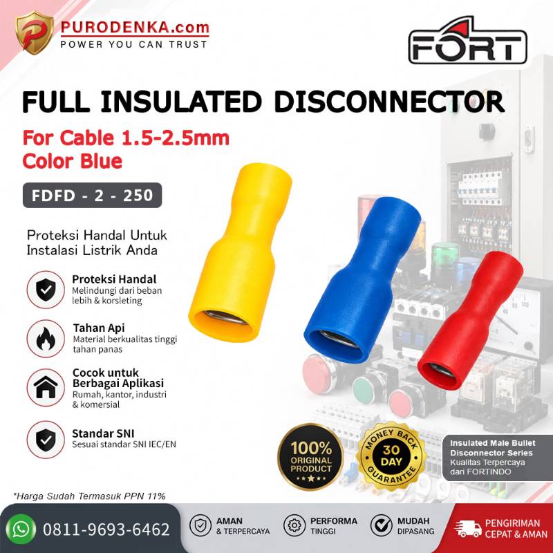 FORT Skun Kabel Full Insulated Disconnector 1.5-2.5 mm Biru FDFD-2-250