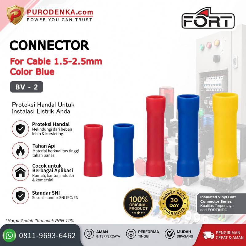 FORT Skun Kabel Insulated Vinyl Butt Connector 1.5-2.5 mm Biru BV-2