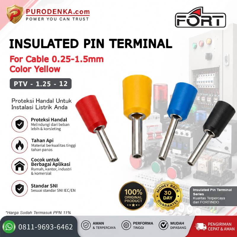 FORT Insulated Pin Terminal 0.25-1.5 mm Kuning PTV-1.25-12