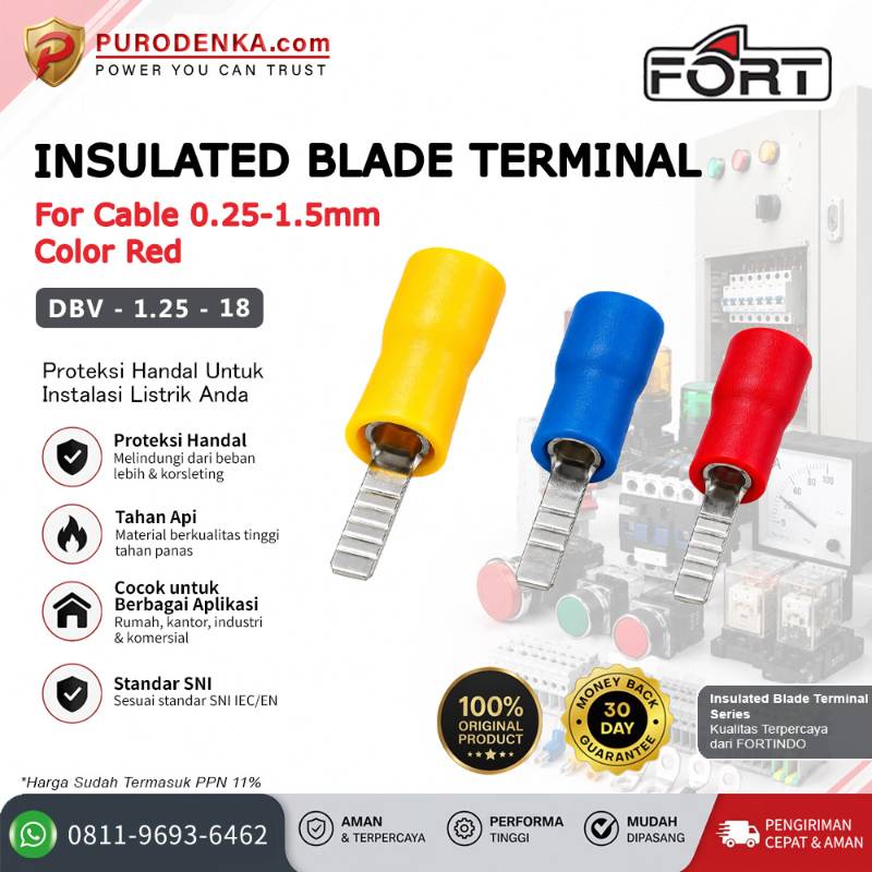 FORT Insulated Blade/Plate Terminal 0.25-1.5 mm Merah DBV-1.25-18