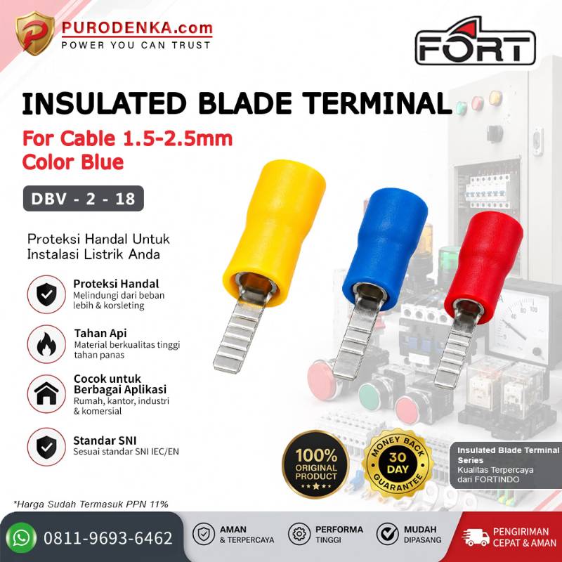 FORT Insulated Blade/Plate Terminal 1.5-2.5 mm Biru DBV-2-18