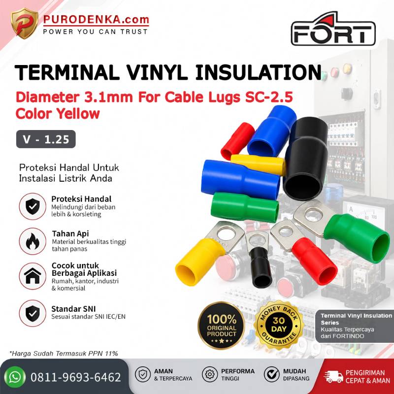 FORT Terminal Vinyl Insulation 3.1 mm V-1.25 for SC-2.5 Kuning @100 pcs