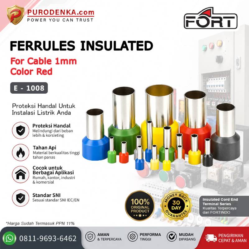 FORT Skun Ferrules / Insulated Cord End Terminal 1 mm Red E1008