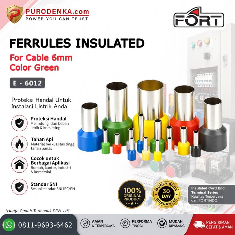 FORT Skun Ferrules / Insulated Cord End Terminal 6 mm Green E6012