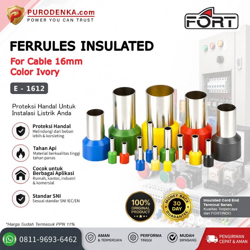 FORT Skun Ferrules / Insulated Cord End Terminal 16 mm Ivory E1612