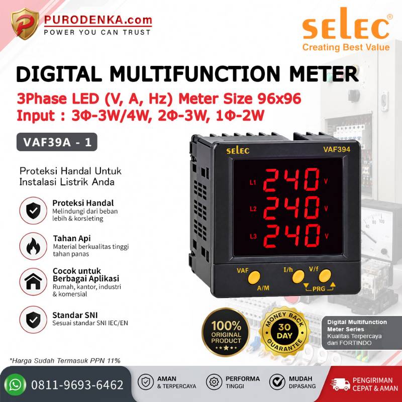 SELEC Digital Multifunction Meter 3 Phase LED (V-A-Hz) Meter 96x96 VAF39A-1