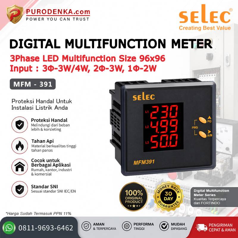 SELEC Digital Multifunction Meter 3 Phase LED 96x96 MFM-391