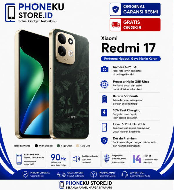 HP Xiaomi REDMI 17 4GB - 6GB/128GB - 256GB Baterai 7500mAh HELIO G91 ULTRA HAPE MURAH ORIGINAL TERBARU TANPA DP