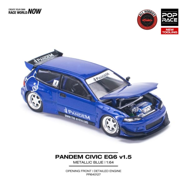 Pop Race Honda Civic eg6 Pandem Blue 1:64 loose Diecast