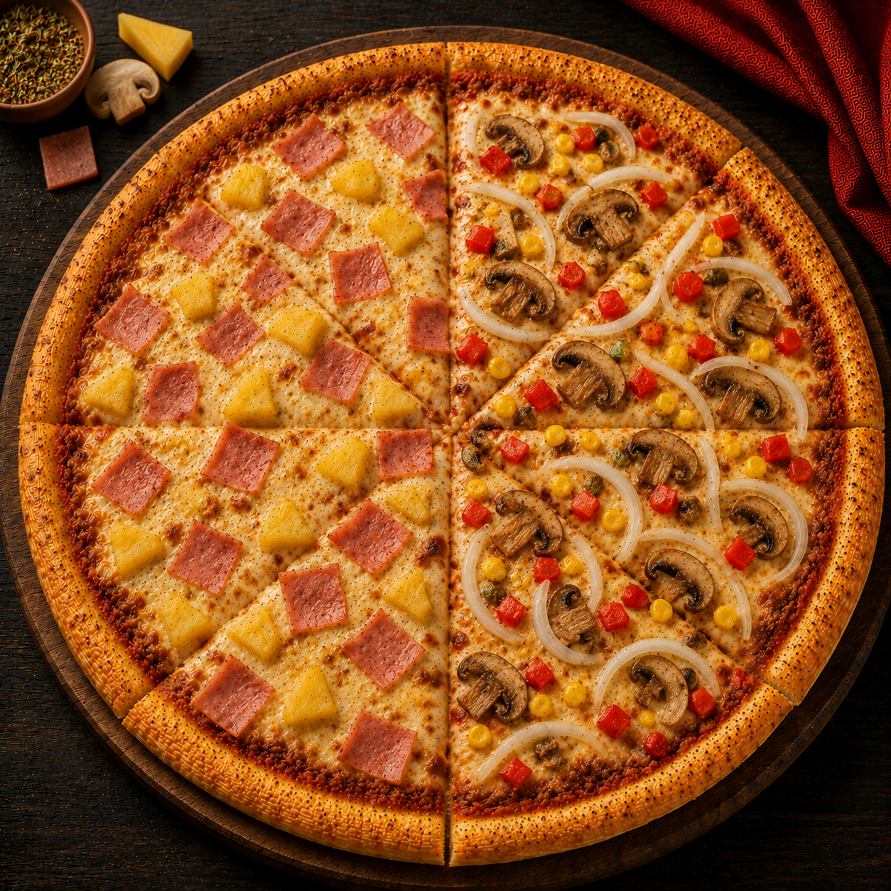 Pizza Hawaiana y Vegetariana