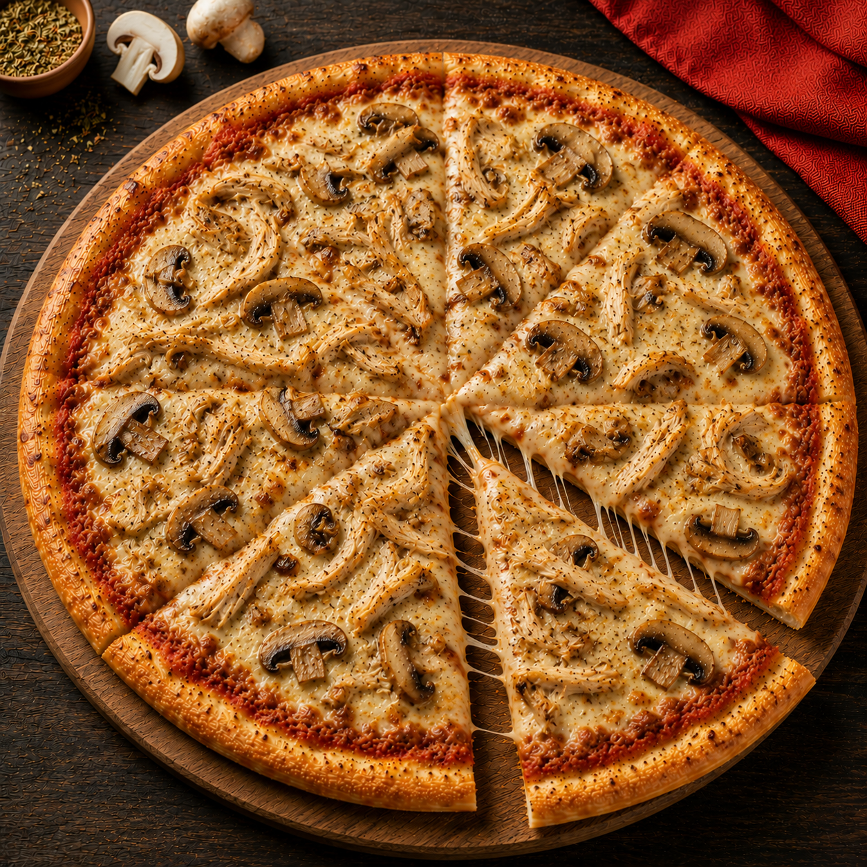 Pizza Mediana Pollo y Champiñones